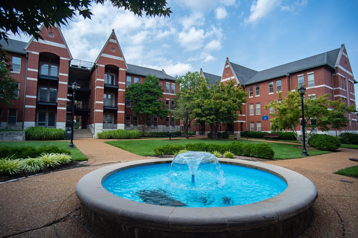 Exterior fountain in the common area outside village apartments